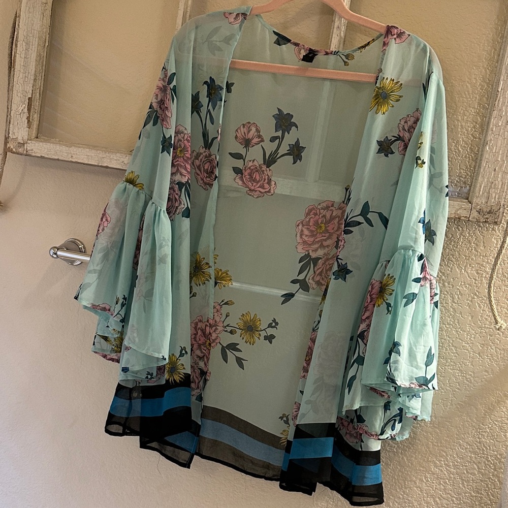 Lane Bryant Floral Sheer Kimono - Mint and Black